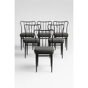 6'lı Minimalist Metal Ayaklı Modern Yemek Masası Sandalyesi – Antrasit Minderli, Ergonomik Tasarım