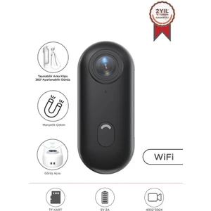 Cmr-34 Siyah 4K Kayıt, Geniş Açı,manyetik ve Klips Tasarımlı Giyilebilir Aksiyon ve Motosiklet Kamerası