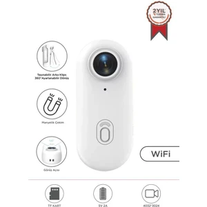 Cmr-34 Beyaz 4K Kayıt, Geniş Açı,manyetik ve Klips Tasarımlı Giyilebilir Aksiyon ve Motosiklet Kamerası