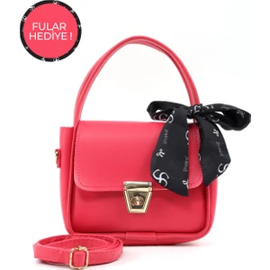 Fuşya SHK235 Suni Deri Tek Bölmeli Fular Hediyeli El Kol ve Omuz Çantası