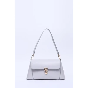 Gri SHK153 Suni Deri Kilit Detaylı Standart Askılı Tek Bölmeli El, Kol ve Omuz Çantası U:15 E:29 G:9 cm