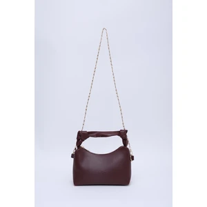 Bordo SHK24 Orjinal Soft Deri Düğüm Detaylı Zincir Askılı El ve Omuz Çantası U:14 E:22 G:8 cm