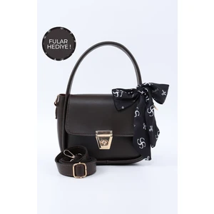 Kahve Rengi SHK235 Suni Deri Tek Bölmeli Fular Hediyeli El Kol ve Omuz Çantası