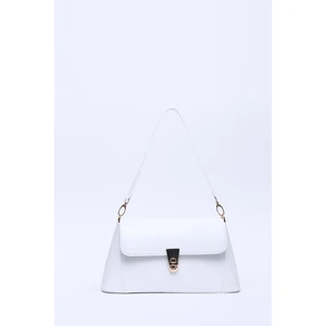 Beyaz SHK153 Suni Deri Kilit Detaylı Standart Askılı Tek Bölmeli El, Kol ve Omuz Çantası U:15 E:29 G:9 cm