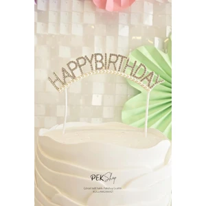 Incili Happy Birthday Yazılı Pasta Süsü