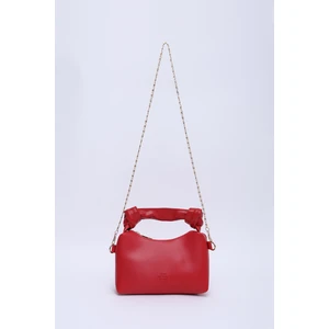 Kırmızı SHK24 Orjinal Soft Deri Düğüm Detaylı Zincir Askılı El ve Omuz Çantası U:14 E:22 G:8 cm