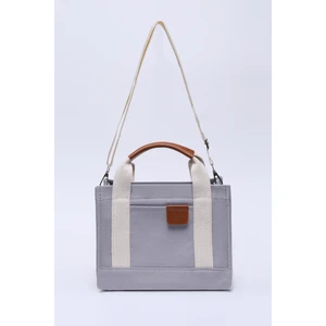 Gri SHK138 2 Bölmeli Kanvas Kumaş Ayarlanabilir Askılı Fermuarlı El, Kol ve Omuz Çantası U:17 G:24 E:10 cm