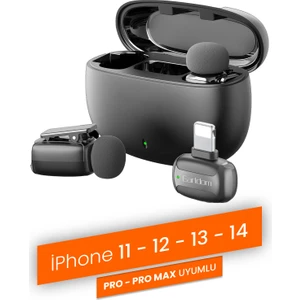Profesyonel Kablosuz Yaka Mikrofonu iPhone 11/12/13/14 Uyumlu 2 Mikrofonlu Lightning