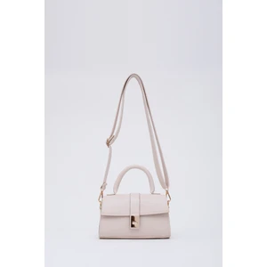 Krem SHK109 Suni Deri Çıtçıtlı Ayarlanabilir Askılı Kadın El, Kol ve Omuz Çantası U:11 E:19 G:7 cm
