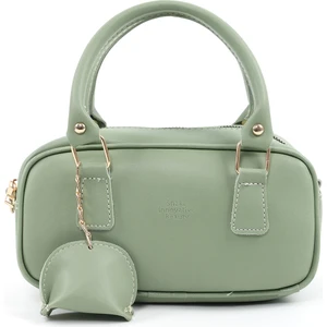Mint Yeşil SHK207 Suni Deri Charm Detaylı Fermuarlı Ayarlanabilir Askılı El, Kol ve Omuz Çantası U:14 E:24 G:8 cm