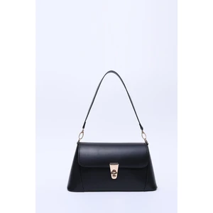 Siyah SHK153 Suni Deri Kilit Detaylı Standart Askılı Tek Bölmeli El, Kol ve Omuz Çantası U:15 E:29 G:9 cm