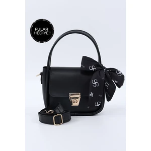 Siyah SHK235 Suni Deri Tek Bölmeli Fular Hediyeli El Kol ve Omuz Çantası