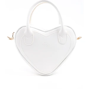 Beyaz SHK236 Suni Deri Fermuarlı Tek Bölmeli Kalp Model El, Kol ve Omuz Çantası