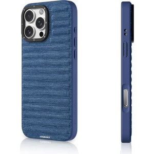iPhone 16 Pro Max Uyumlu Kılıf M-Safe Şarj Özellikli Youngkit Canvas Serisi Kapak Mavi