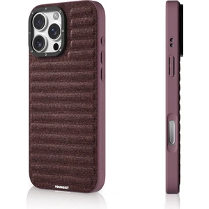 iPhone 16 Pro Uyumlu Kılıf M-Safe Şarj Özellikli Youngkit Canvas Serisi Kapak Mürdüm