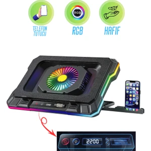 Gaming Laptop Notebook Soğutucu Stand Telefon Tutucu Stant 2200RPM Rgb Işıklı LED Display