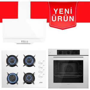 & Afm Tech  Fethy Series Beyaz Cam Ankastre Set  (Ferre QBL62CB + Fm 3301W + Fm  2201W)