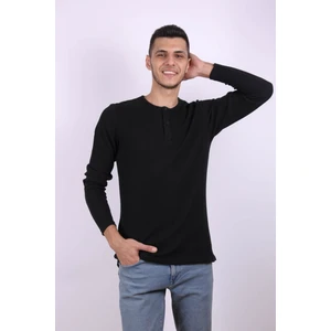 Düğmeli Waffle Siyah Erkek Sweatshirt 5070