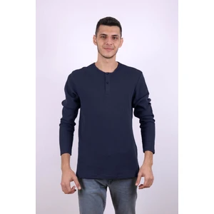Düğmeli Waffle Indigo Erkek Sweatshirt 5070