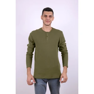 Düğmeli Waffle Yeşil Erkek Sweatshirt 5070