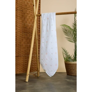 Caline Baby 2 Katlı %100 Pamuk Müslin Bezi | 120x120 cm | Beyaz & Çiçek Baskılı | Yenidoğan & Bebek Battaniyesi