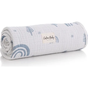 Caline Baby 4 Katlı Premium %100 Pamuk Jakarlı Müslin Battaniye| 110x110 cm | Mavi Gökkuşağı Desenli