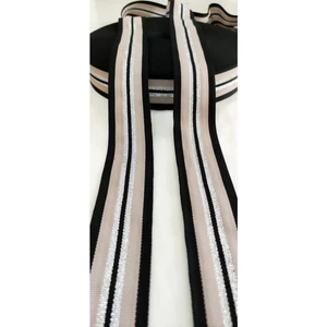 Altay Aksesuar Siyah Pudra Gümüş Sim Detaylı Dokuma Şerit