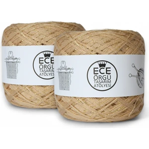 Ece Örgü Tasarım Atölyesi Moka Gold, Sütlü Kahve Çok Katlı Merserize Arasına Bir Kat Gold Sim Karışımı Örgü Ipi (200 Gr. )
