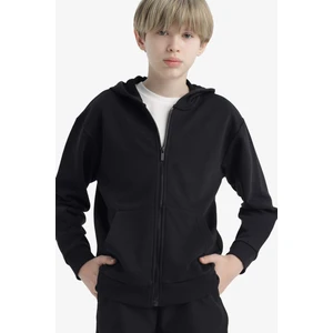 Basic Düz Kapüşonlu Okul Fermuarlı Sweatshirt Erkek Çocuk E9575A825AU