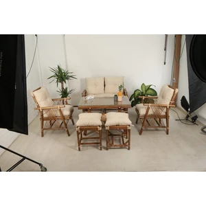 6 Kişilik Bambu Oturma Grubu Bahçe Mobilyası Balkon Takımı