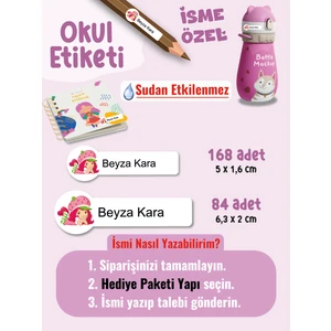 Okul Etiketi SUDAN ETKİLENMEZ,, Kalem, Defter, Etiketi Çilek Kız Temalı Özel Isim Yazılabilen Etiket - 252ADET