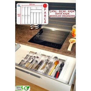 Color House 13'Lü Set Modüler Kaşıklık Organizer Çekmece Içi Şeffaf Düzenleyici Tahta Kaşık Drawer Organizer