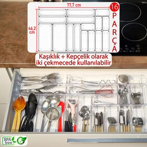 Color House 16'lı Set Modüler Kepçelik ve Kaşıklık Çekmece Içi Düzenleyici Şeffaf Clear Mutfak Çatal Bıçak Kaşık Organizer