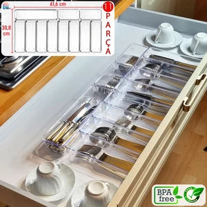 Color House 11'li Set Modüler Kaşıklık Mutfak Çekmece Içi Organizer Şeffaf Clear Çatal Bıçak Kaşık Düzenleyici