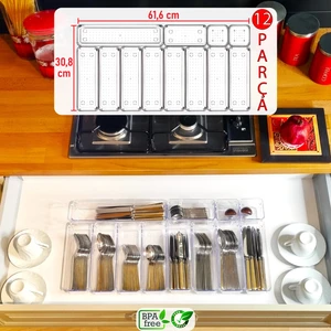 Color House 12'li Set Modüler Kaşıklık Mutfak Çekmece Içi Organizer Şeffaf Clear Çatal Bıçak Kaşık Düzenleyici