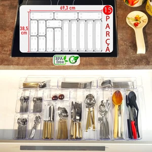 Color House 15'li Modüler Kaşıklık Çatal Bıçak Kaşık Organizer Çekmece İçi Şeffaf Düzenleyici Organizer Kepçelik