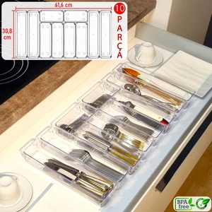 Color House 10'lu Set Modüler Kaşıklık Mutfak Çekmece Içi Organizer Şeffaf Clear Çatal Bıçak Kaşık Düzenleyici