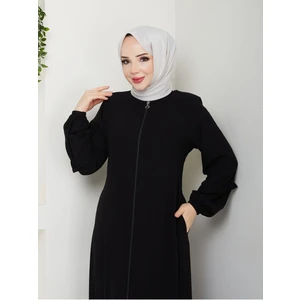 Köşeli Büzgü Detaylı Medine Ipeği Ferace