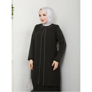 Kolları Taşlı Büyük Beden Anne Elbisesi