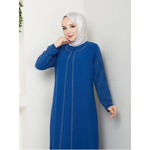 Kolları Taşlı Büyük Beden Anne Elbisesi