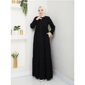 Üç Katlı Büzgü Detaylı Medine Ipeği Ferace