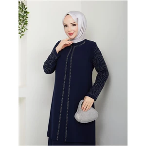 Kolları Taşlı Büyük Beden Anne Elbisesi