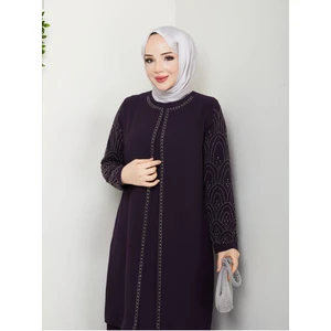 Kolları Taşlı Büyük Beden Anne Elbisesi