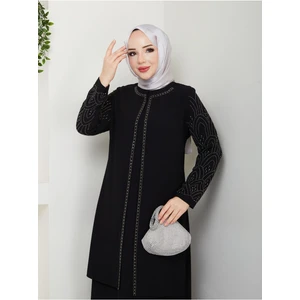 Kolları Taşlı Büyük Beden Anne Elbisesi