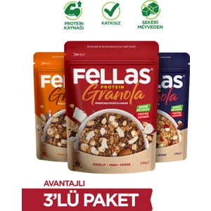 Protein Granola 270g 3'lü Mix Paket - Hindistan C. + Kırmızı Meyveler + Karışık Kuruyemişli