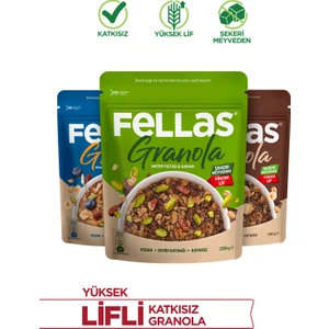 Granola 3'lü Mix Paket - Yaban Mersinli 200g + Fındık & Kakao 200g + Antep Fıstıklı 200g