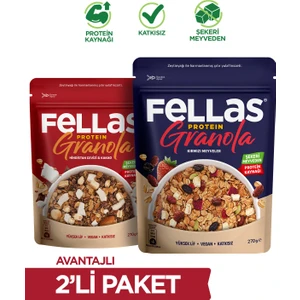 Protein Granola 2'li Paket - Hindistan Cevizi & Kakao 270g + Kırmızı Meyveler 270g