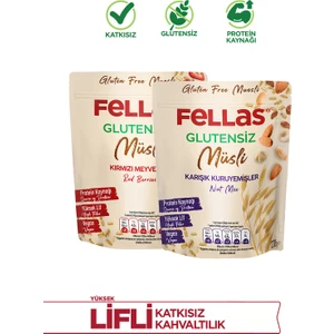 Glutensiz Müsli 2'li - Kırmızı Meyveli 270 gr + Karışık Kuruyemişli 270 gr