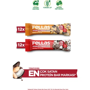 Yüksek Protein Bar 45 G Süper Ikili Kutu 24 Adet - Hindistan Cevizli x 12 Adet + Yerfıstıklı x 12 Adet