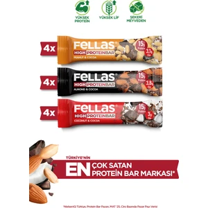 Yüksek Protein Bar 45 gr Karma Kutu 12 Adet ( 3 Çeşit)